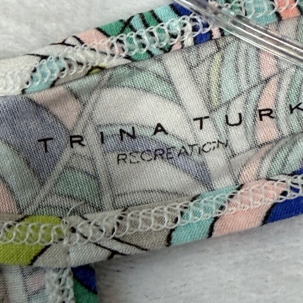 Trina Turk Recreation Yoga Top Draped Back Abstract Pink Blue Green Size Large** - Picture 5 of 16